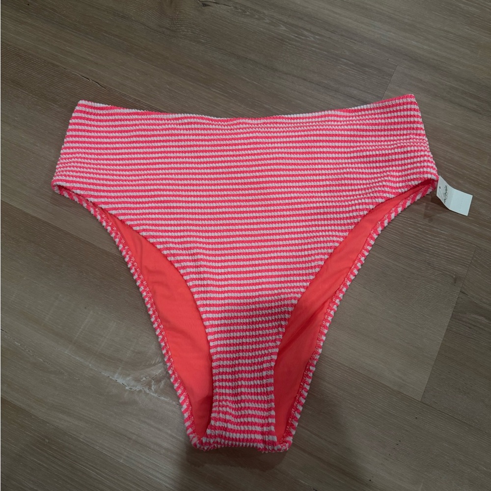 Aerie Coral and White Striped Bikini Bottom